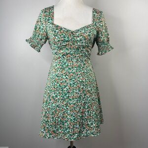 Altar'd State Green Ditsy Floral Mini Dress Sweetheart Neck Smocked DJDW428IMK-A